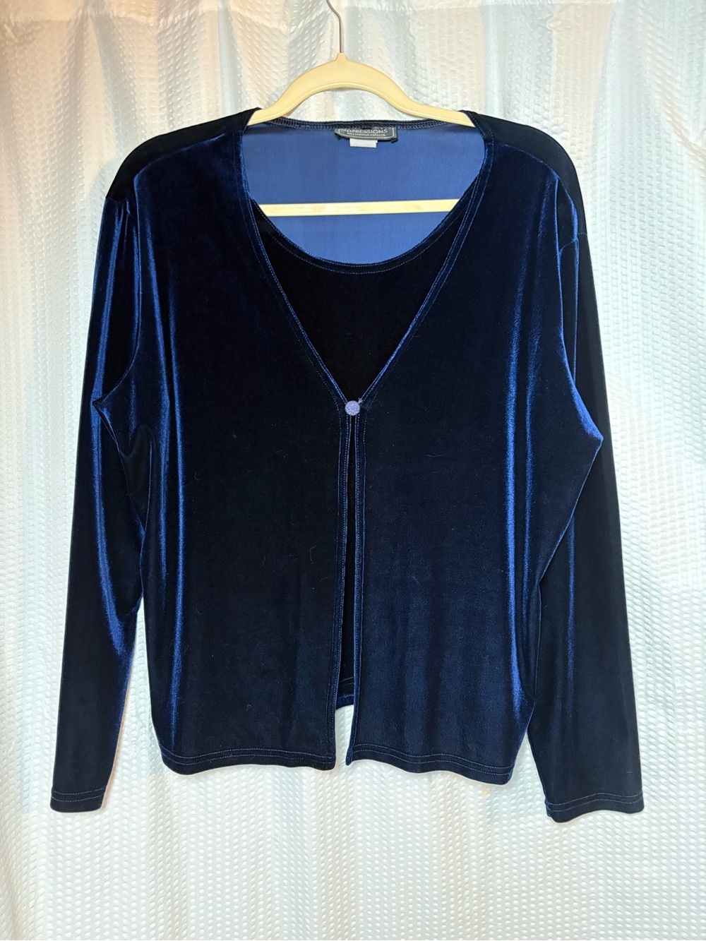 Impressions VTG Blue Long Sleeve Velour Faux 2-piece Blouse Size XL